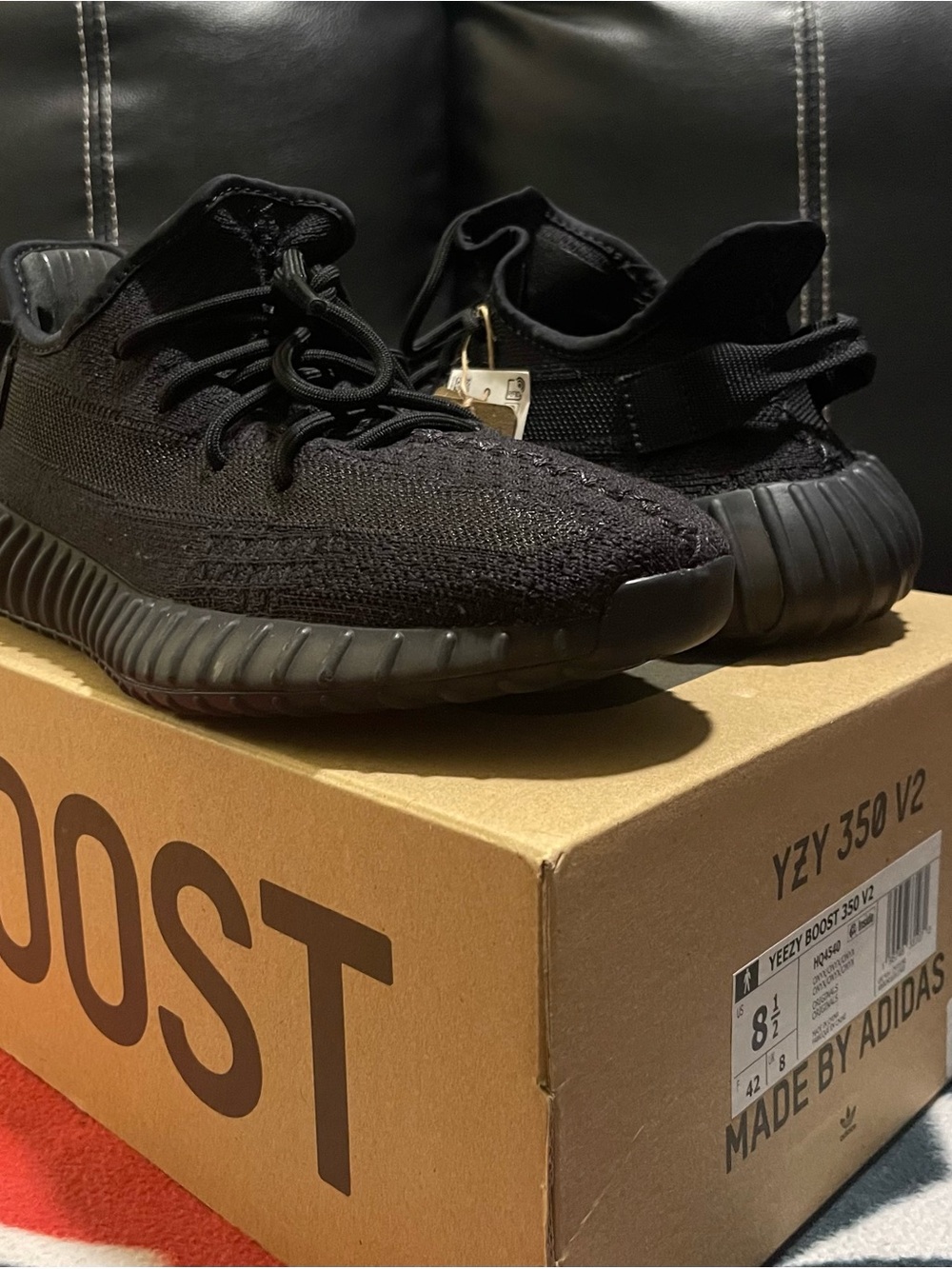 adidas Black Yeezy Boost 350 V2 Low-Top Sneakers